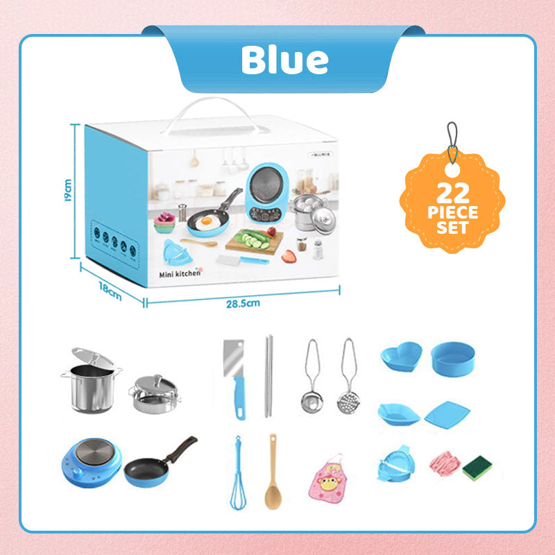 🔥 50% RABATT! 🎁👧🏻 Realistisches Mini-Kochset – Komplettes 22-teiliges Set mit Herd und Küchenutensilien für Kinder | Perfekt als Geschenk 🍳👨🍳