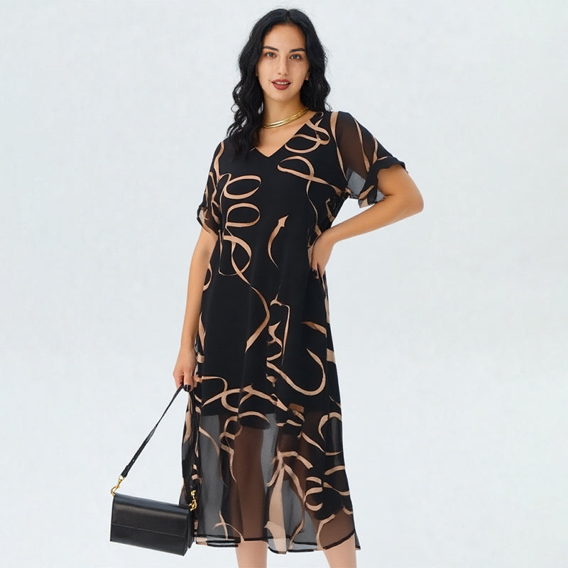 🌸Was soll ich morgen anziehen?🥰Fließendes Maxikleid mit V-Ausschnitt und Print