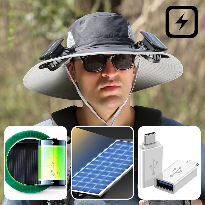 💥Sonnenschutz-Fischerhut mit 2 abnehmbaren Solar-Fächern💥💥Befristetes Angebot: 50% Rabatt auf Bestellungen