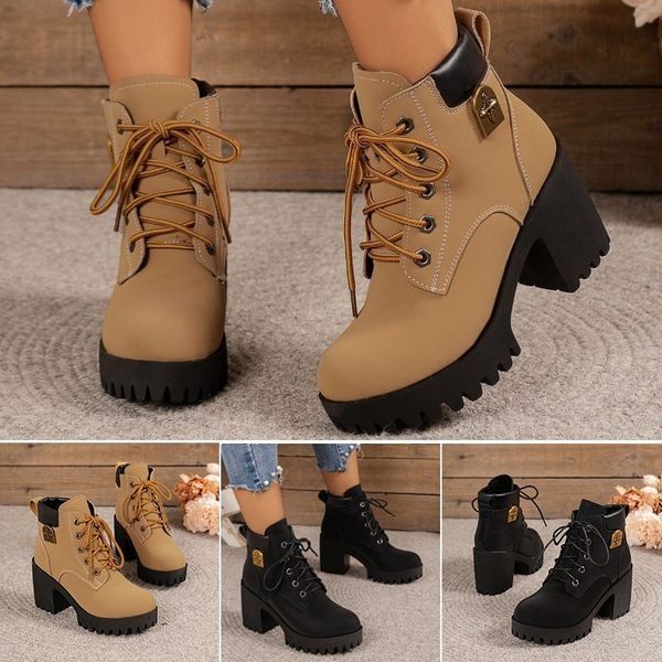đĽă35-42ă đ˘â¨2025 Neuheit fĂźr diesen Herbst: Stiefeletten mit dicken Absätzen und Keilabsätzen â Retro-Modell mit SchnĂźrsenkeln fĂźr Damen
