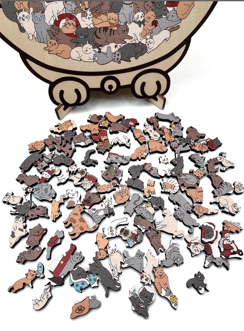 50% Rabatt🐱135-Stk. Morandi-farbiges Katzenpuzzle aus Holz🎁