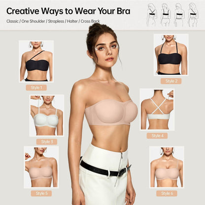 💞 Nahtloser Bandeau-BH ohne Träger – Rutschfest, stützend & bügellos mit Push-up-Effekt!