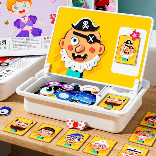 Magnetisches Puzzle Gesichter-Anziehspiel Reisespiel Doppelseitiges Vorschulerziehungs-Lernspielzeug für Kinder