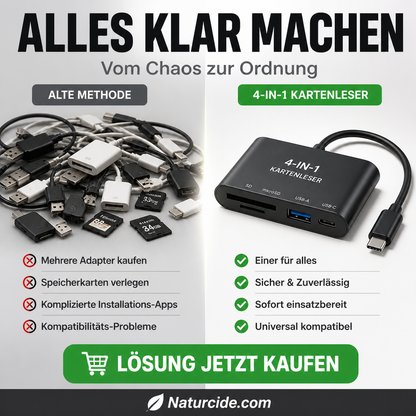 🛍️ 50 % Rabatt – 3-in-1 Speicherkartenleser für Handy & Tablet – USB-C, Lightning, USB-A – Plug & Play für iPhone , Android, PC & Mac 📱