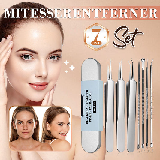 ⚡ 50% RABATT! ✨ EDELSTAHL-MITESSERENTFERNER - 7-teiliges Set für Tiefenreinigung, Präzisionswerkzeuge für Gesichtspflege, Sterilisierbar und Hautschonend 🌟🧴