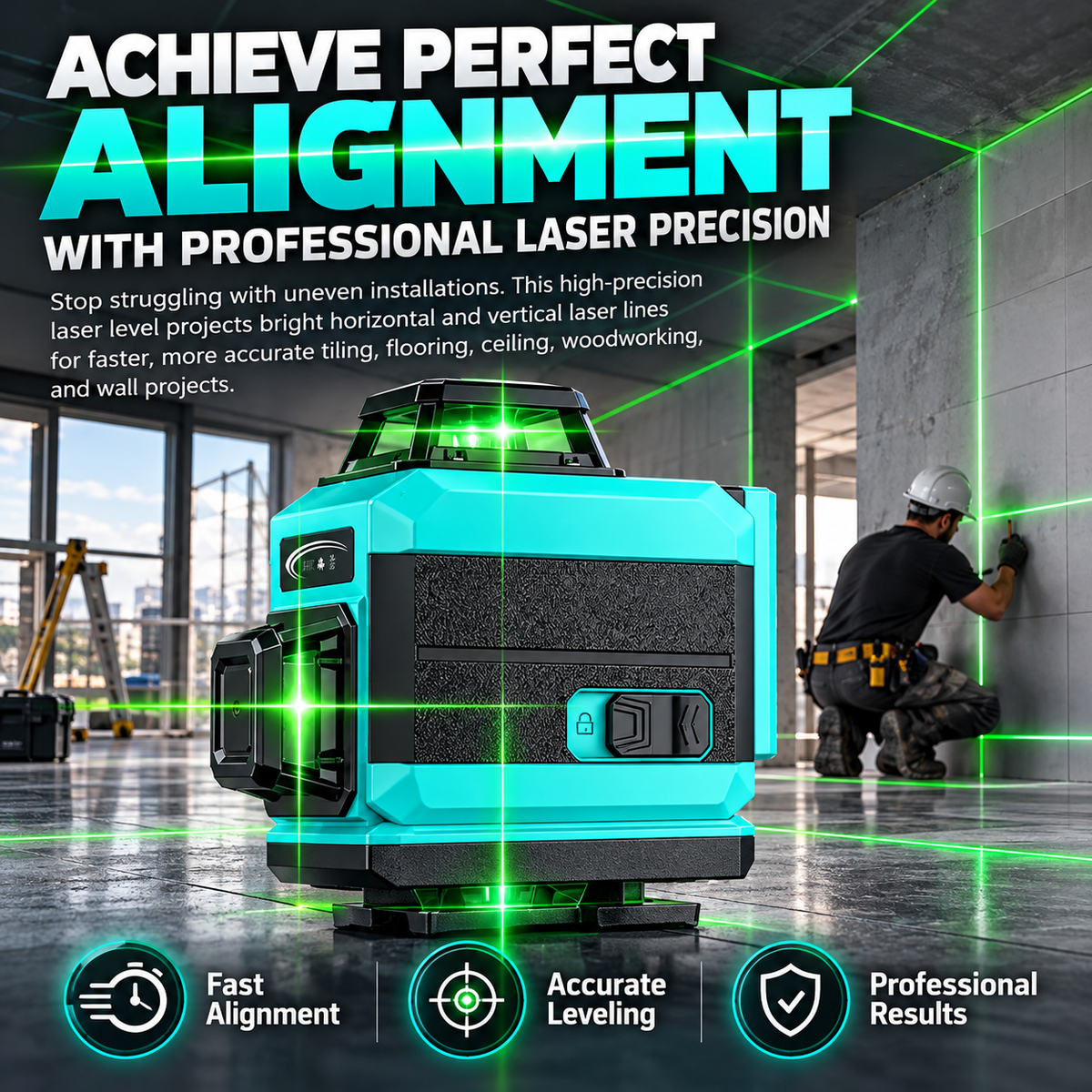 360-Grad-Laser-Wasserwaage für den Außenbereich – für Bau- und Fliesenarbeiten📐✨