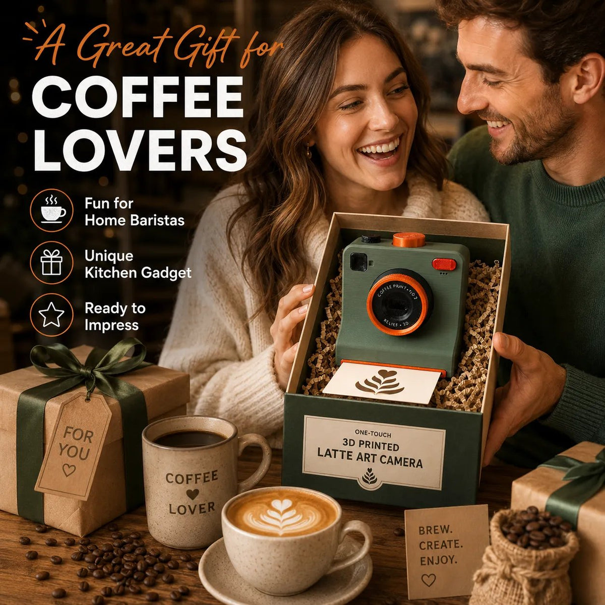 ☕📸 One-Touch-Latte-Art-Kamera – 3D-Kaffee-Schablonen-Drucker-Set für individuelle Getränkedesigns ✨