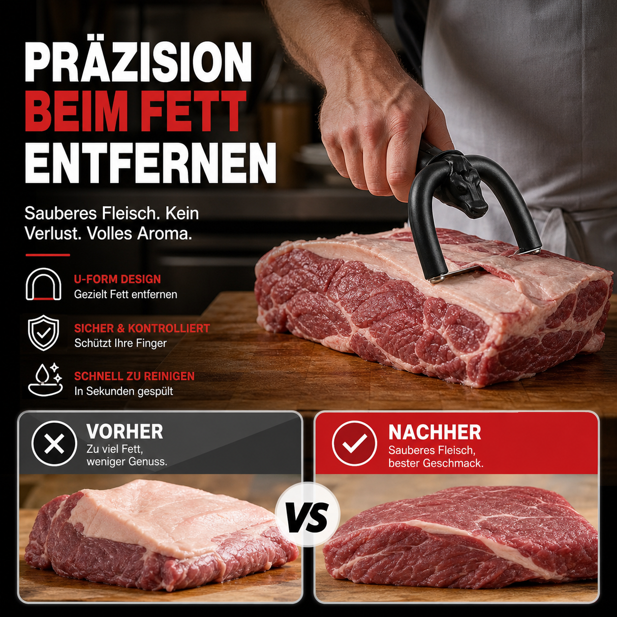 🥩Handfetttrimmer für Rind- und Schweinefleisch