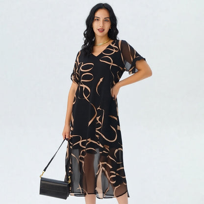 🌸Was soll ich morgen anziehen?🥰Fließendes Maxikleid mit V-Ausschnitt und Print