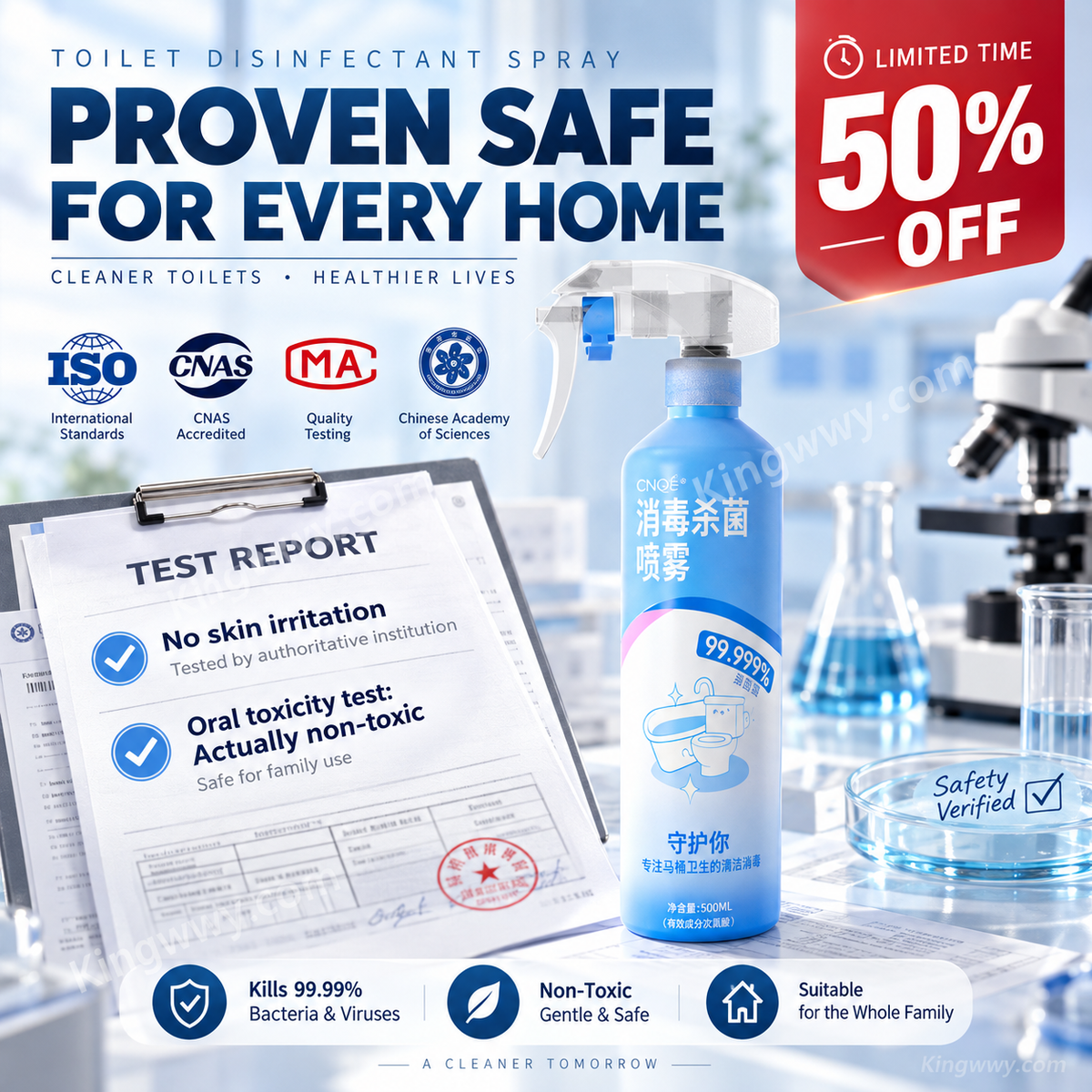 Professionelles Desinfektions- und antibakterielles Spray für Toiletten – 99,999 % Abtötungsrate | Wirkt innerhalb von 30 Sekunden | Ungiftig | Sicher für Mutter und Kind