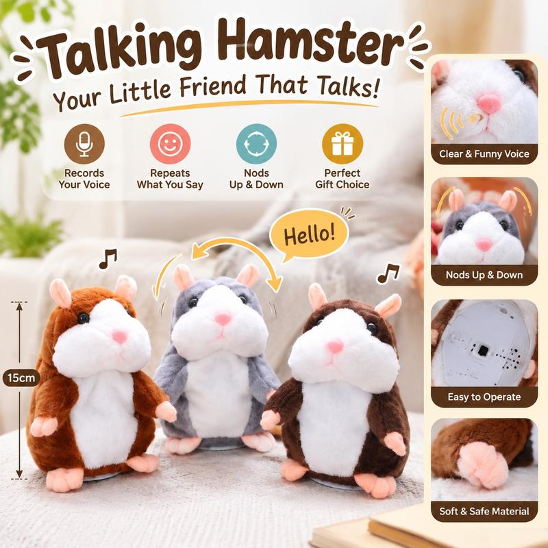 Sprechender Plüsch-Hamster – wiederholt alles, was man sagt, bewegt dabei automatisch den Kopf; ein Riesenspaß für Kinder und Erwachsene