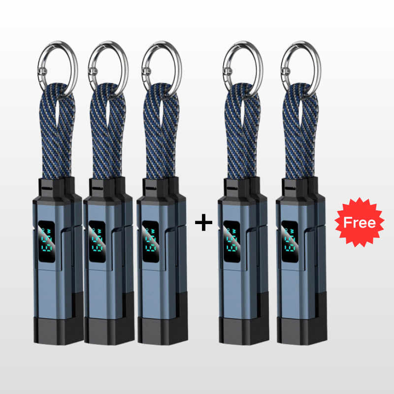 🔌 4-in-1-Ladekabel mit Digitalanzeige und Schlüsselanhänger – Schnellladefunktion, knickfest und kompakt