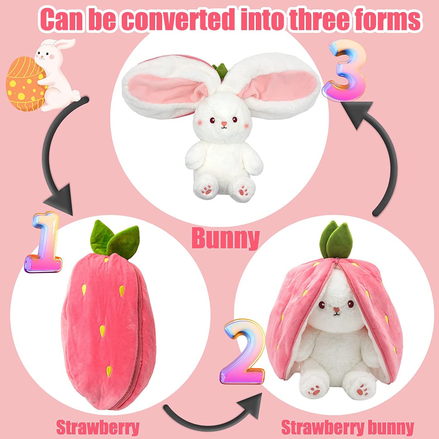 🍓 Erdbeerhäschen verwandelt sich in Häschen 🎀 Fruchtpuppe Plüschtier 🐰
