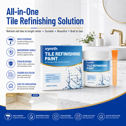 White Tile Refinishing Paint – Waterproof Stain-Blocking DIY Coating for Tiles, Sinks & Toilets