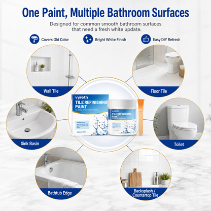 White Tile Refinishing Paint – Waterproof Stain-Blocking DIY Coating for Tiles, Sinks & Toilets