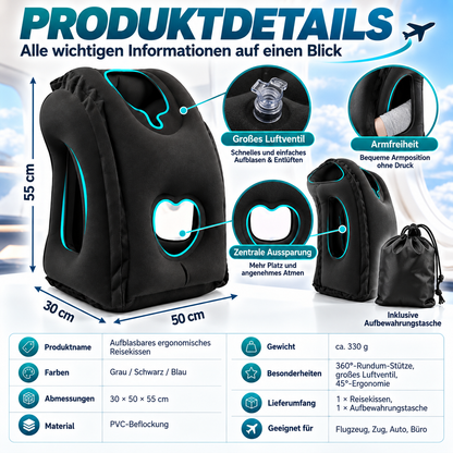 🔥50 % RABATT🌬️✈️😴 Tragbares, aufblasbares, ergonomisches Reisekissen: Genießen Sie jederzeit und überall einen angenehmen Schlaf 🧳💤