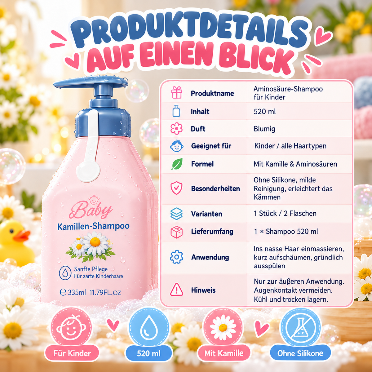 👶Aminosäure-Shampoo für Kinder – macht das Haar geschmeidig und pflegt es, ohne Silikone🧴