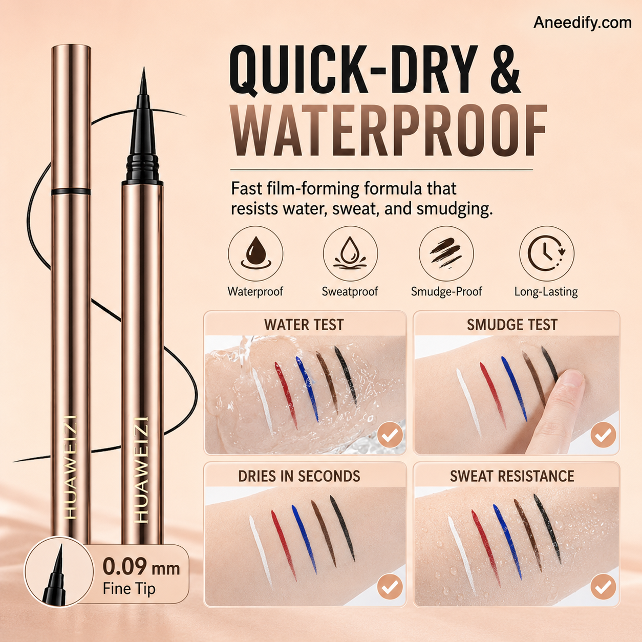 💄 1+1 gratis ! Hochpräziser Flüssig-Eyeliner mit 0,09mm Spitze – Wasserfest, schweißfest & 5 Farbtöne verfügbar