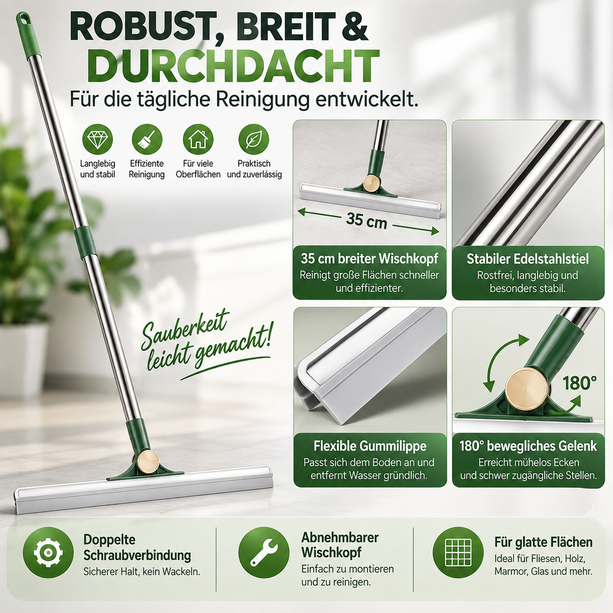 💦Staub und Flecken entfernen – 5-in-1-Funktion, „Magic Broom“ Kehrmaschine