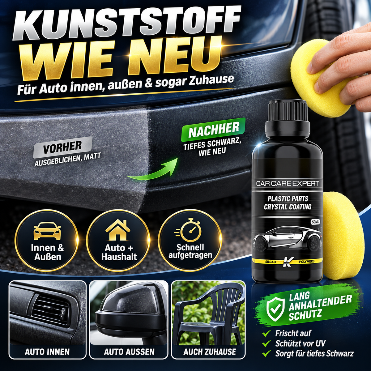 50 ml Kristallbeschichtung für Kunststoffteile mit Schwämmen💎🚗