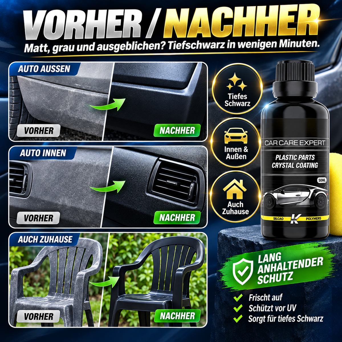 50 ml Kristallbeschichtung für Kunststoffteile mit Schwämmen💎🚗