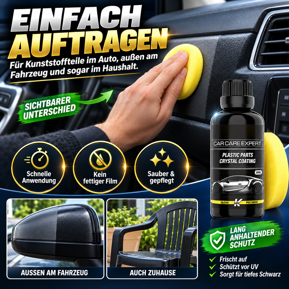50 ml Kristallbeschichtung für Kunststoffteile mit Schwämmen💎🚗