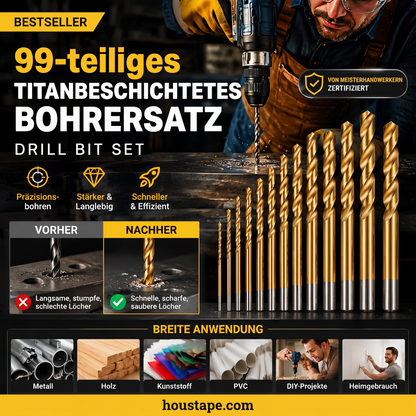 🔧 50% RABATT! ⚡ 99-teiliges Set titanbeschichteter Bohrer – Hochwertig, langlebig & vielseitig – Perfekt für Heimwerker & Profis 🛠️
