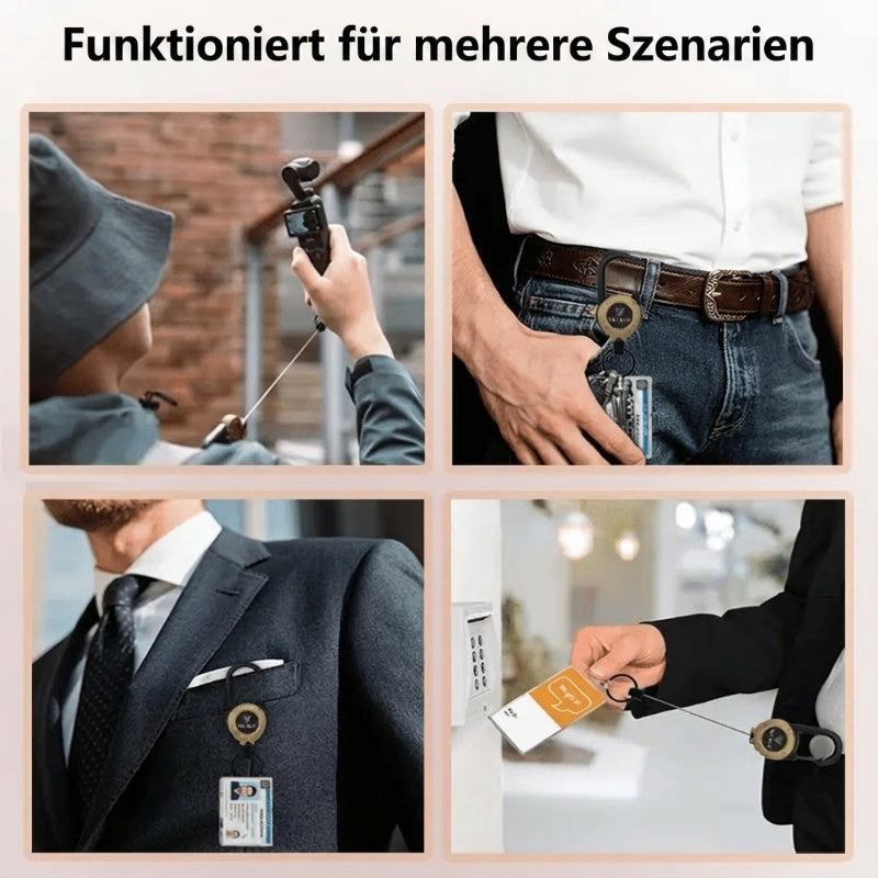 🏆Schlüsselanhänger mit ausziehbarem Karabinerhaken 🎣 – 65 cm langes Stahlband, robuster Ausweishalter, leichtes EDC-Accessoire für Schlüssel, Ausweise und den Einsatz im Freien