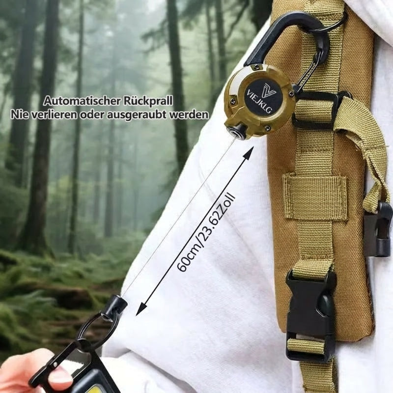 🏆Schlüsselanhänger mit ausziehbarem Karabinerhaken 🎣 – 65 cm langes Stahlband, robuster Ausweishalter, leichtes EDC-Accessoire für Schlüssel, Ausweise und den Einsatz im Freien