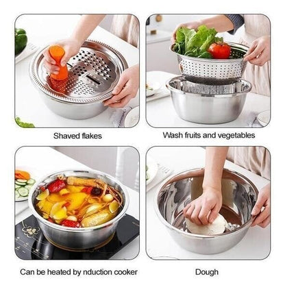 🥗 3-in-1 Set mit Schüssel, Abtropfschale & Reibe – Integrierter Abtropfkorb Zum Waschen, Abtropfen & Mischen Für Eine Effiziente Küche ✨