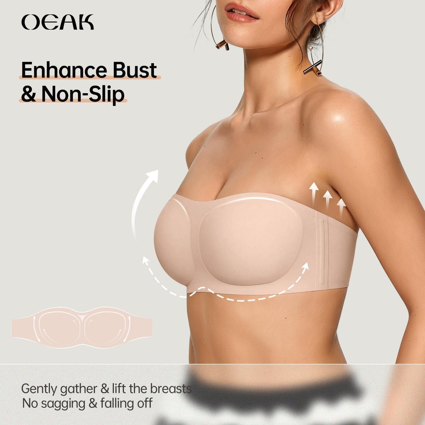 💞 Nahtloser Bandeau-BH ohne Träger – Rutschfest, stützend & bügellos mit Push-up-Effekt!