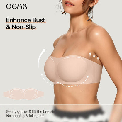 💞 Nahtloser Bandeau-BH ohne Träger – Rutschfest, stützend & bügellos mit Push-up-Effekt!