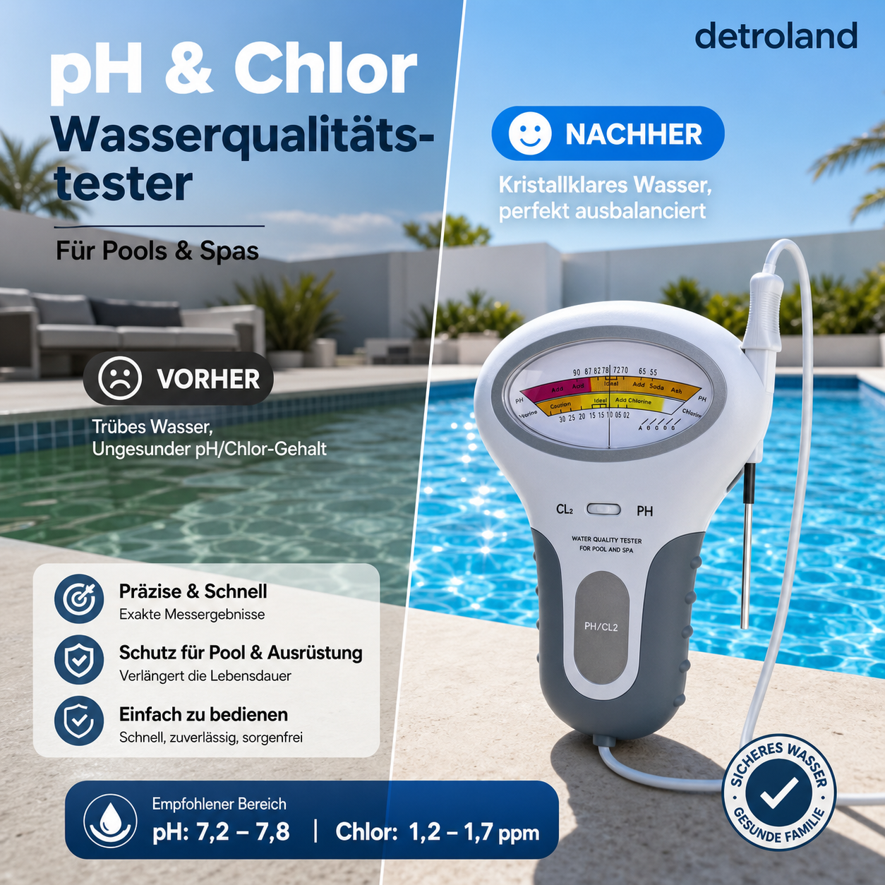 🔬🏊 50% RABATT! pH- & Chlormessgerät für Schwimmbäder – Präzise Messung von pH-Wert & Chlorgehalt – Einfach, schnell & zuverlässig 💧✨