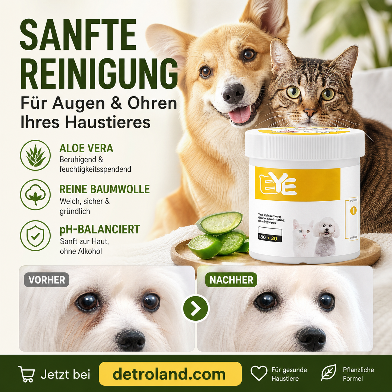 🥳HEISSER SALE 2026🥳💞50.000+ VERKAUFT!👵❤️  Natürliche, pflanzenbasierte Reinigungstücher für Augen und Ohren von Haustieren