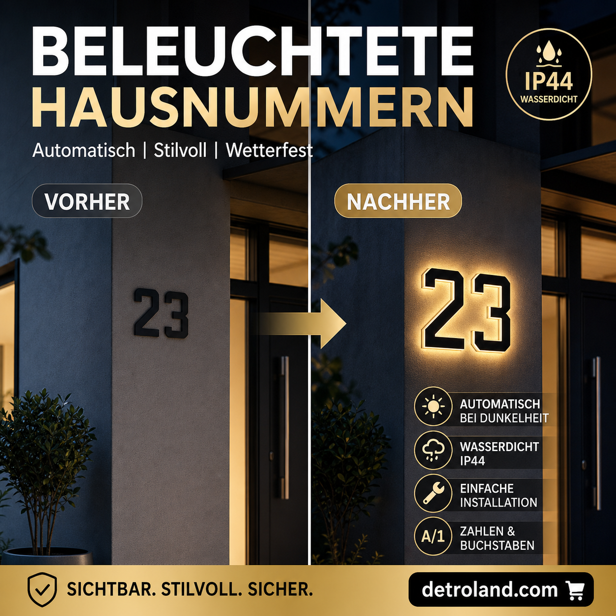 🏠 50% RABATT! ✨ Wasserdichte LED-Hausnummern für den Außenbereich – Energieeffizient, Automatisches Licht & Wetterfest 🔢