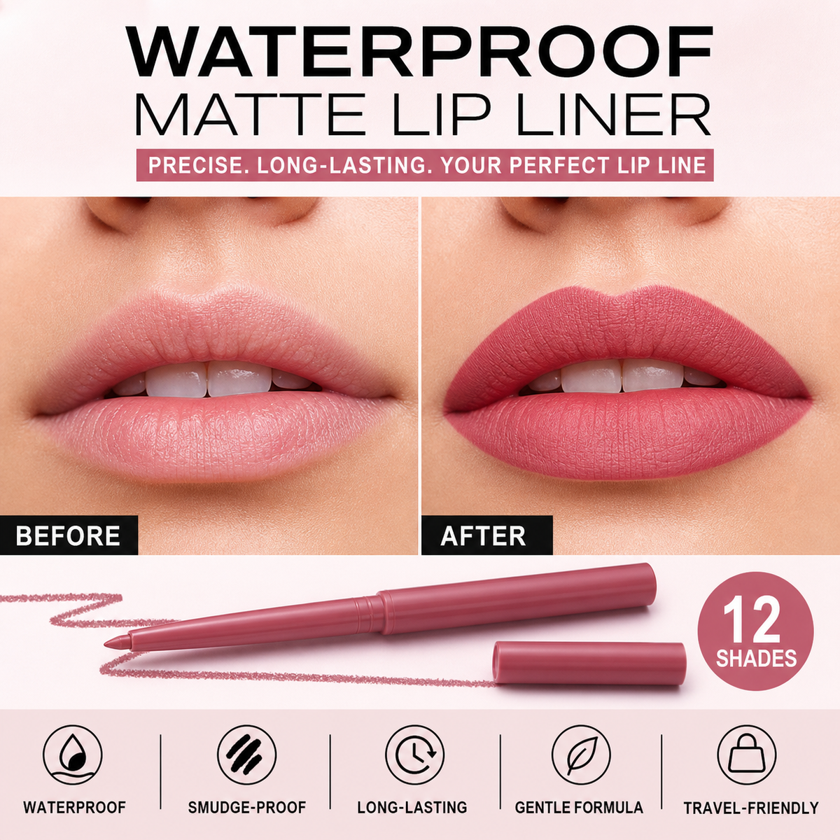 💄 Set Matite Labbra Opache Waterproof Retraibili 💋 12 Tonalità a Lunga Tenuta ✨ Finish Matte Vellutato Anti-Sbavature 💧 | Contorno e Riempimento Labbra Preciso 👄