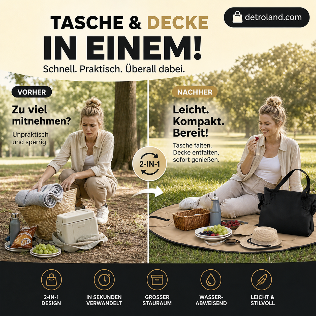 🥳HEISSER SALE 2026🥳💞50.000+ VERKAUFT!👵  2-in-1-Picknicktasche, wandelbar in eine Tragetasche
