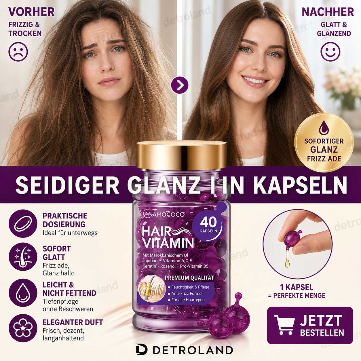 ✨ Haarmaske in Kapseln – 1 Kapsel, sofortiger Glanz & Anti-Frizz! 💎🌿