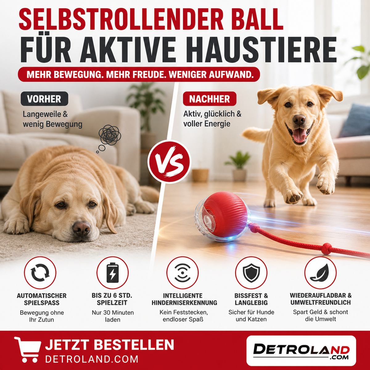 🐾 50% RABATT! 🔥 Intelligenter selbstrollender Ball – Hindernissensor, aufladbar & leicht – Perfekt für Hunde & Katzen – 3 Farben, interaktiver Spielspaß für drinnen und draußen 🎾