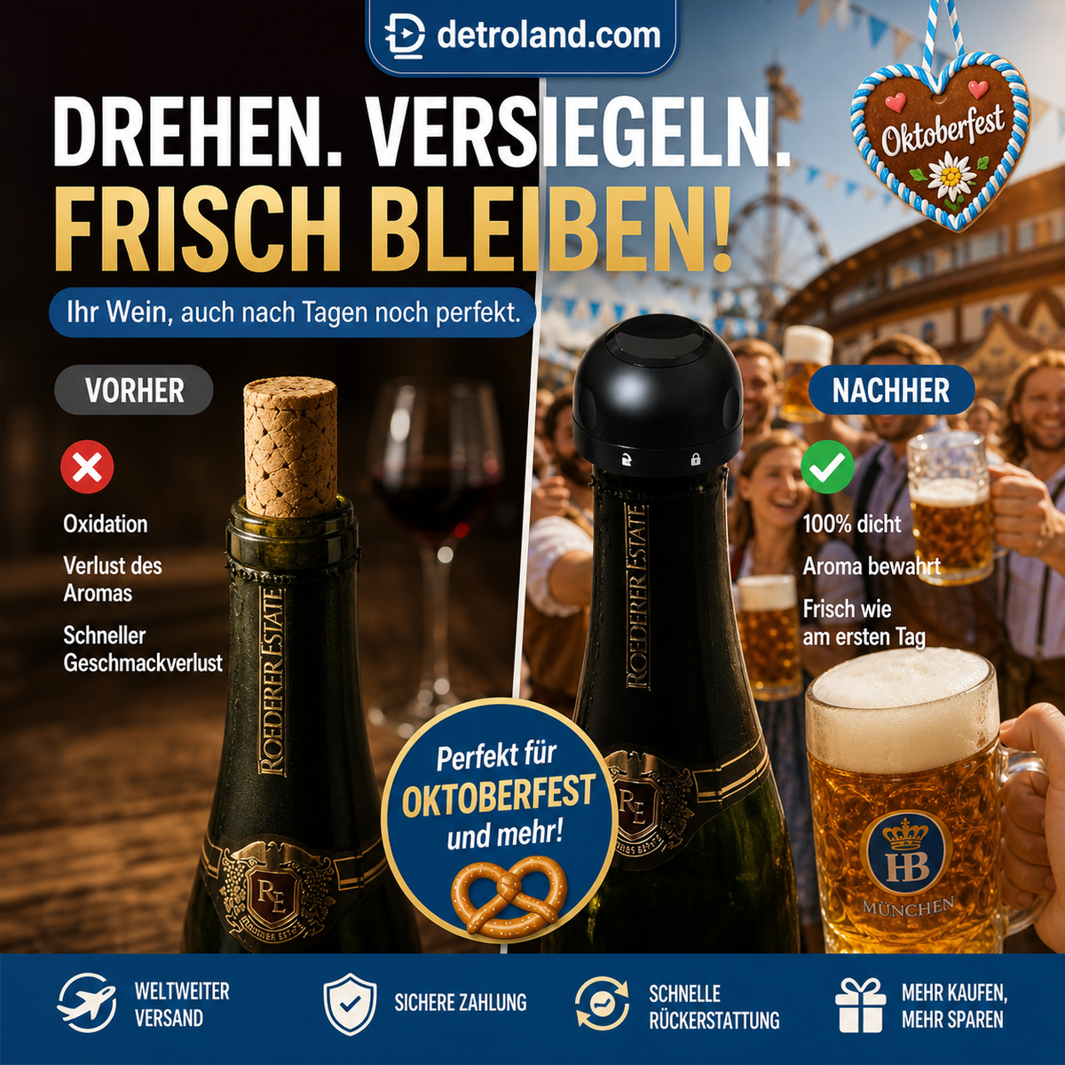 🔥🎁 2+1 GRATIS!!🥳💞 50K+ VERKAUFT! ⚡🍾 Drehverschluss-Verschlüsse für Wein- und Champagnerflaschen🥂