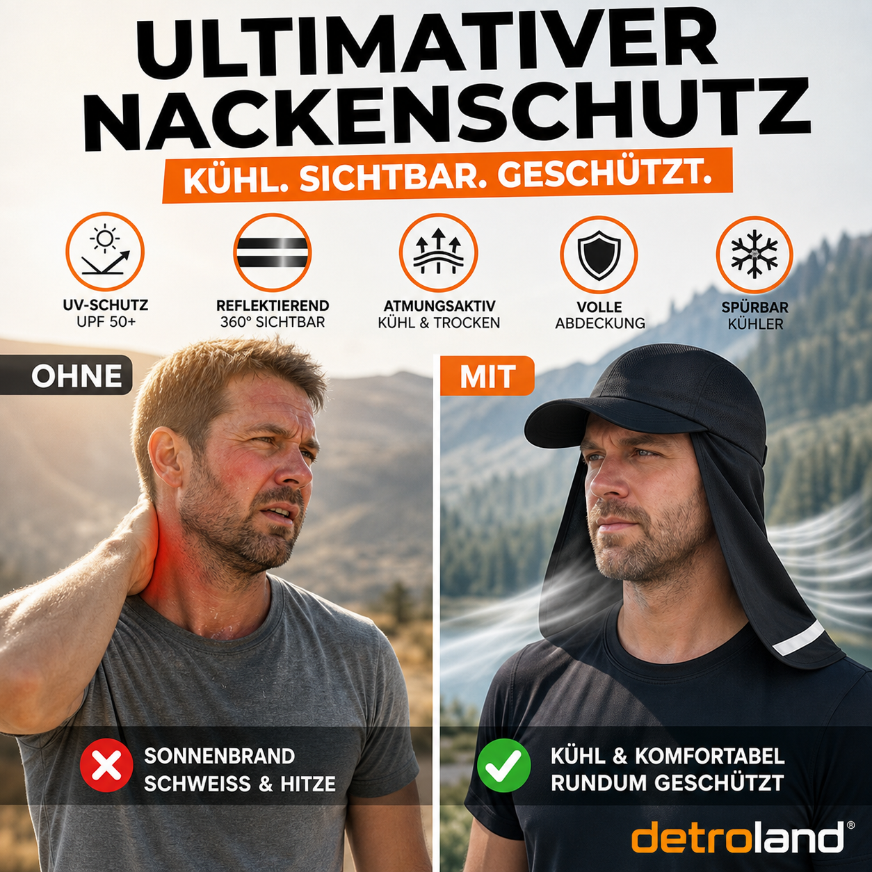 🌞 Mit verlängertem Schirm bis zum Nacken – Kaufen Sie 2  und erhalten Sie 50 % zusätzlichen Rabatt! 🏞️