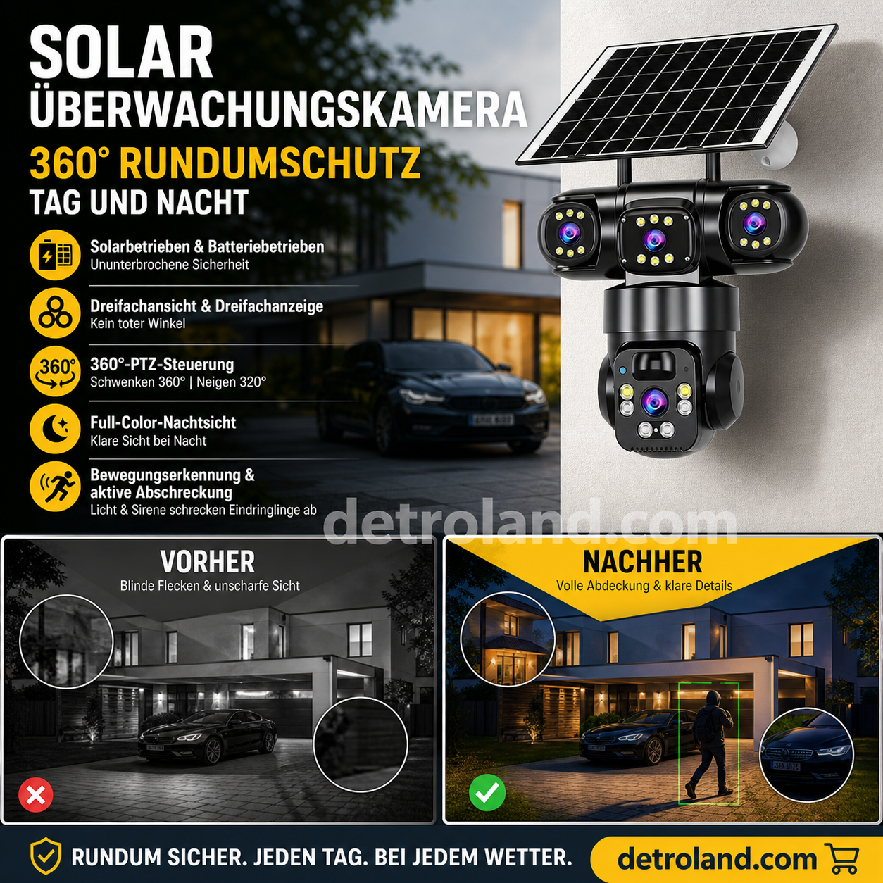 🥳HEISSER SALE 2026🥳💞50.000+ VERKAUFT!👵❤️  Solarbetriebene Mehrwinkel-Überwachungskamera
