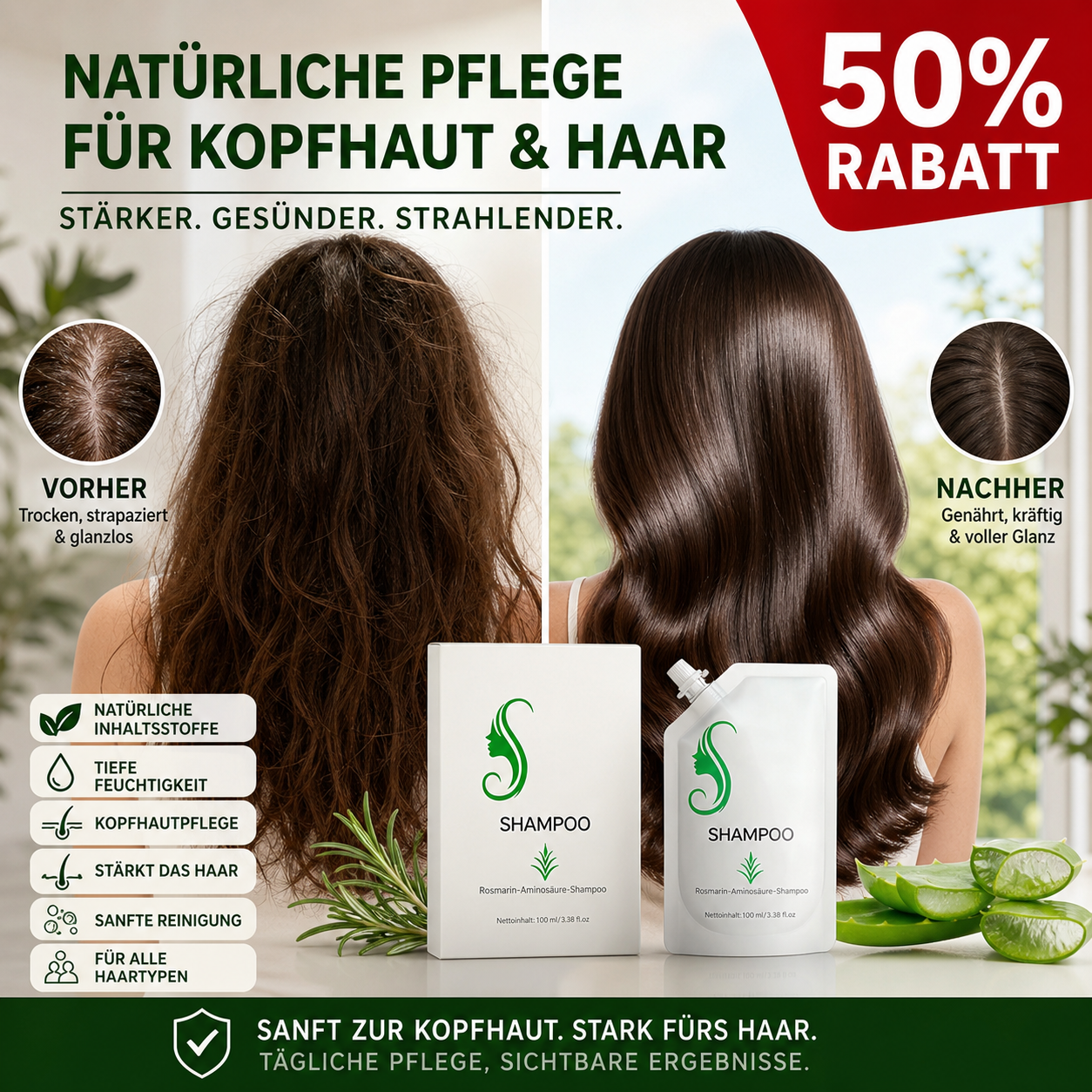 ✨Verabschieden Sie sich von geschädigtem Haar und gereizter Kopfhaut – natürliche Pflegeprodukte zum halben Preis!✨