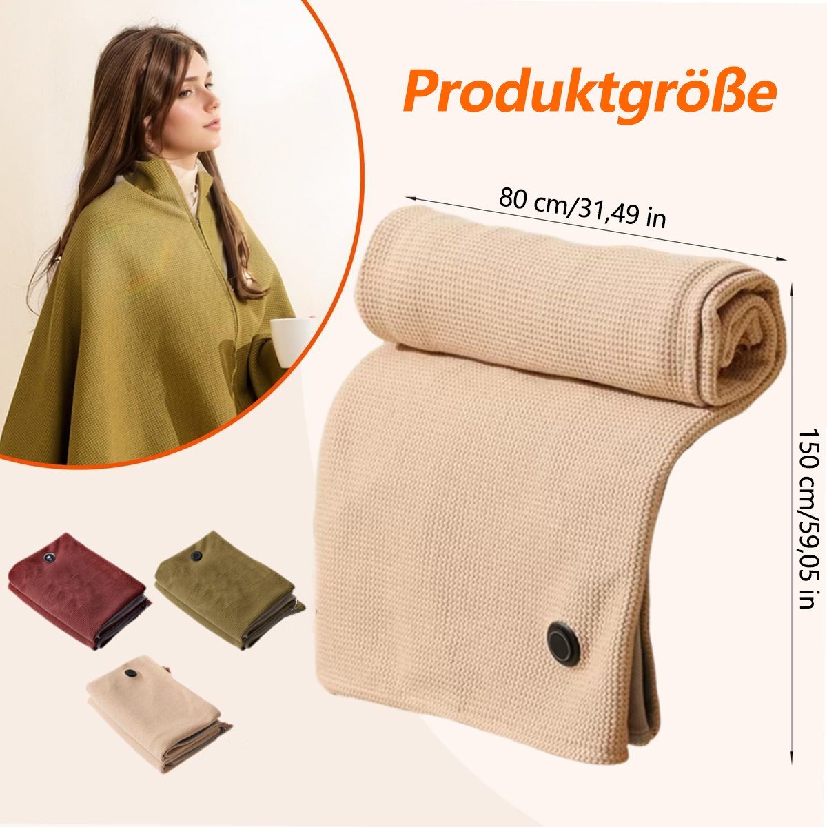 ❄️Portable Weiche elektrische Heizdecke mit Reißverschluss Shawl⛄
