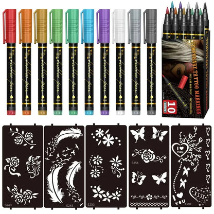 🎨Jetzt 50 % Rabatt! Temporäre Tattoo-Stifte für die Haut – Langanhaltende, wasserfeste Körperkunst-Tattoo-Stifte, DIY-Set für temporäre Tattoos für Partys, Festivals, Halloween & Cosplay