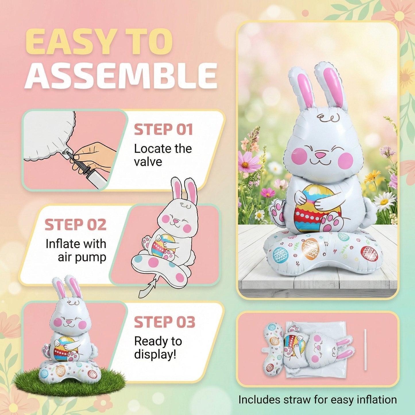 💎 OSTER-FRÜHBUCHER-SALE! 💎 Riesen 3D-Steh-Hase-Ballon – Selbststehend, Wiederverwendbar & Farbenfroh für Festliche Osterstimmung 🐰🎈