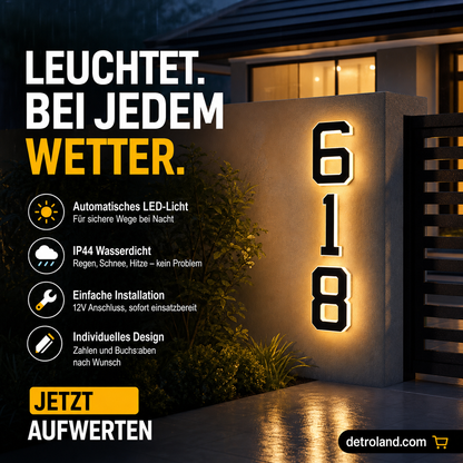 🏠 50% RABATT! ✨ Wasserdichte LED-Hausnummern für den Außenbereich – Energieeffizient, Automatisches Licht & Wetterfest 🔢