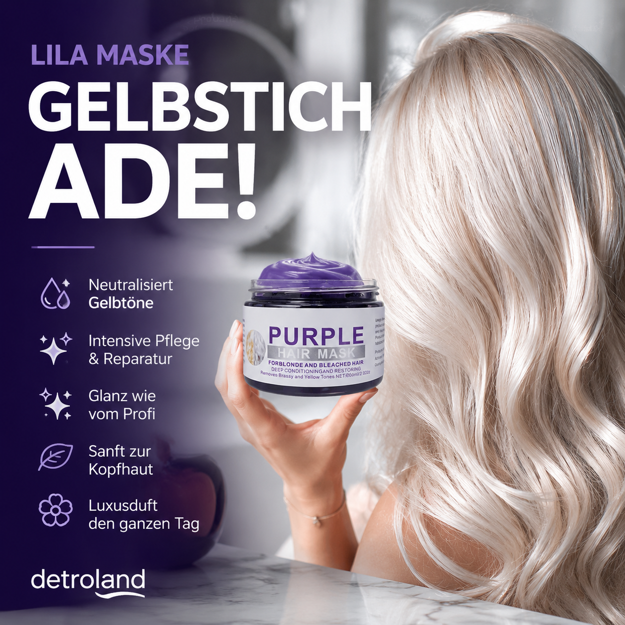 👱‍♀️Du möchtest deine Haarfarbe aufhellen? Dein Haar braucht dringend Pflege! Feuchtigkeitsspendende lila Haarmaske mit langanhaltendem Duft