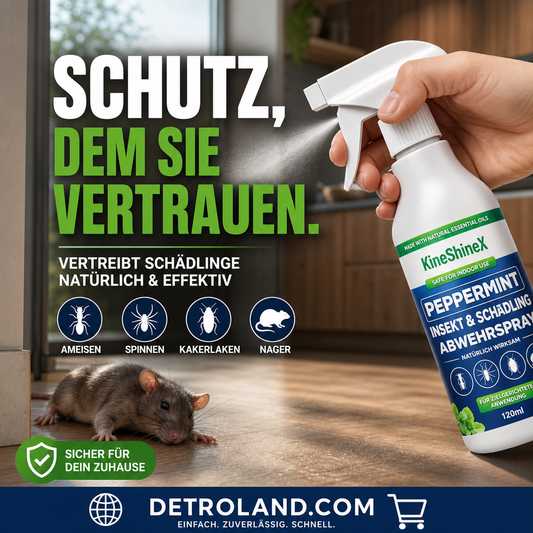 🗑️Insektenschutzspray mit natürlichem Pfefferminzöl – Maximale Wirksamkeit – Unbedenkliche Duftformel für Haus und Garten