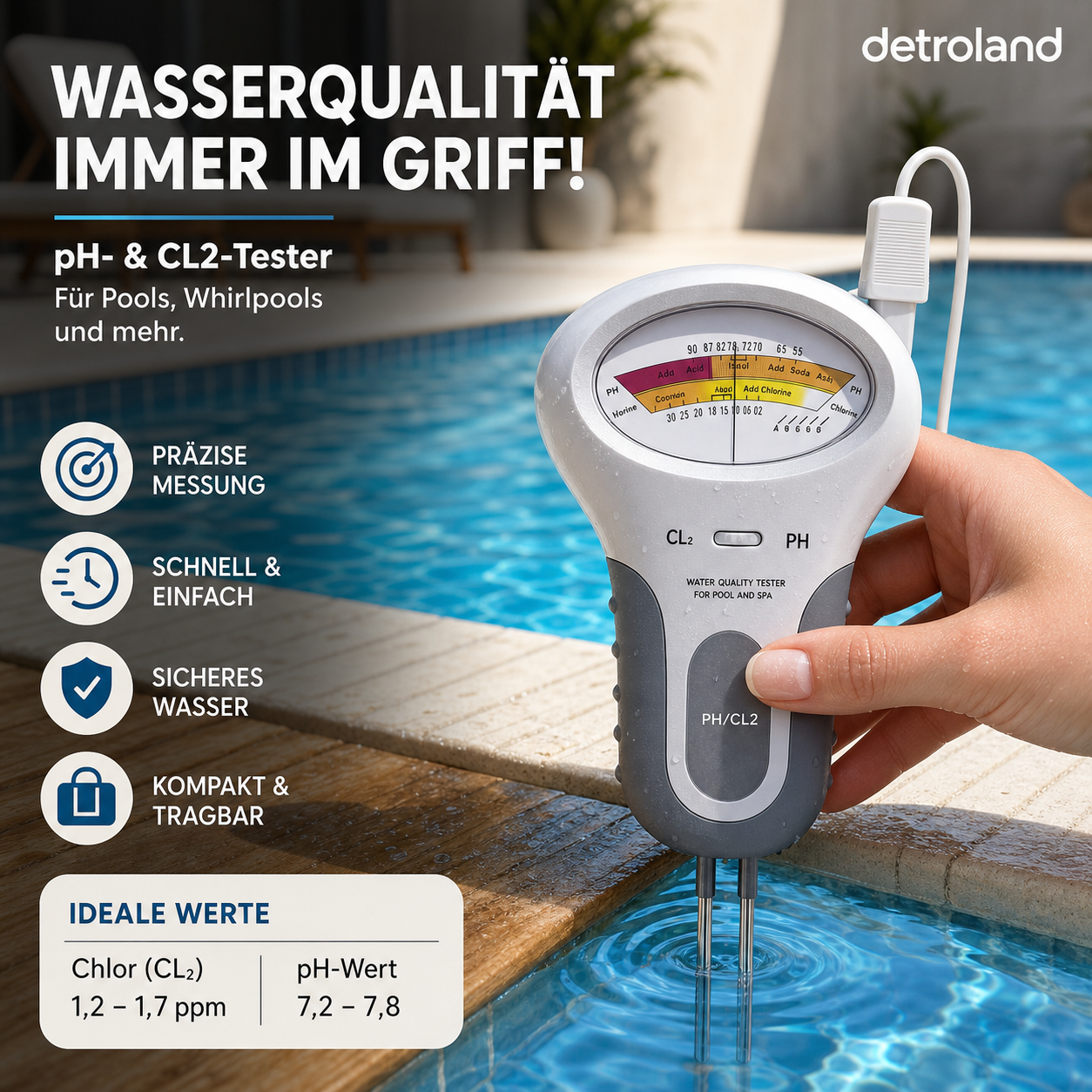 🔬🏊 50% RABATT! pH- & Chlormessgerät für Schwimmbäder – Präzise Messung von pH-Wert & Chlorgehalt – Einfach, schnell & zuverlässig 💧✨